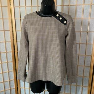 Zara Basic Houndstooth Top with Pearl Accents